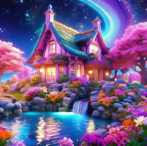 Diamond Painting - Roze Huis in de Natuur