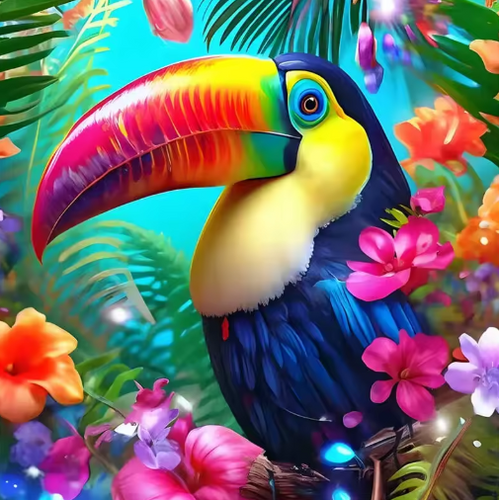 Diamond Painting - Toekan tussen de Bloemen