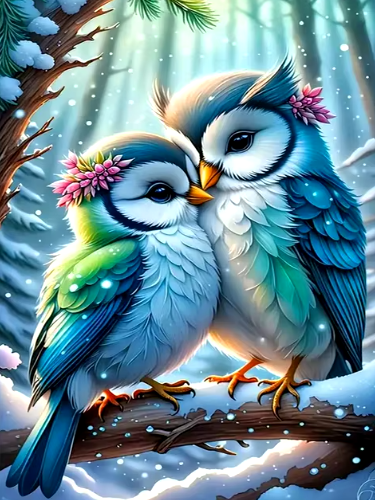Diamond Painting - Vogels in de Sneeuw