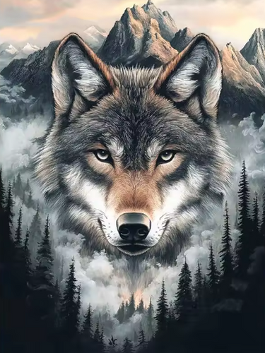 Diamond Painting - Wolf tussen de Bergen