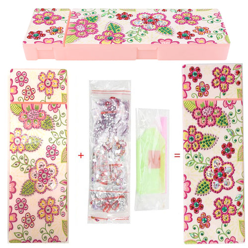 Diamond Painting Pennen Opbergdoosje - Roze Bloemetjes