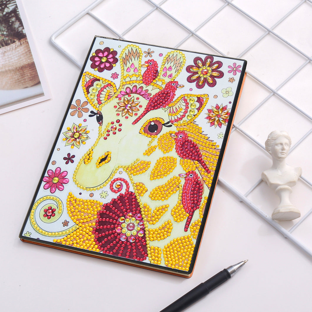 Diamond Painting Notitieboek - Giraffe met Vogels