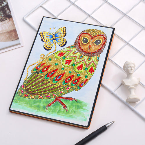 Diamond Painting Notitieboek - Uil met Vlinder