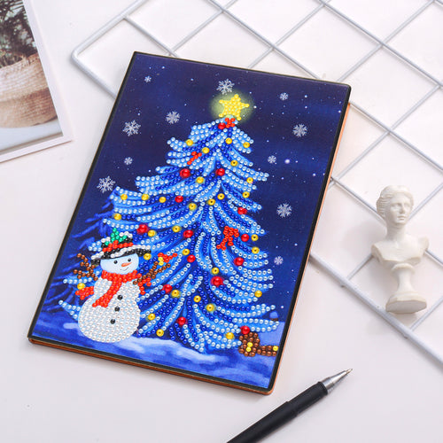 Diamond Painting Notitieboek - Kerstboom met Sneeuwpop