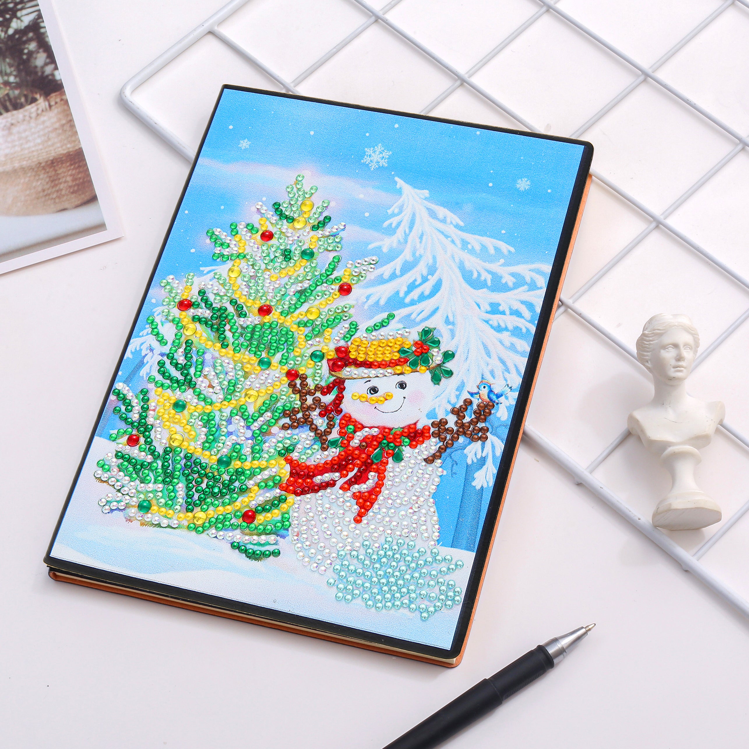 Diamond Painting Notitieboek - Sneeuwpop met Kerstboom