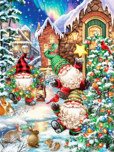 Diamond Painting - Kerst Kabouters met Noorderlicht