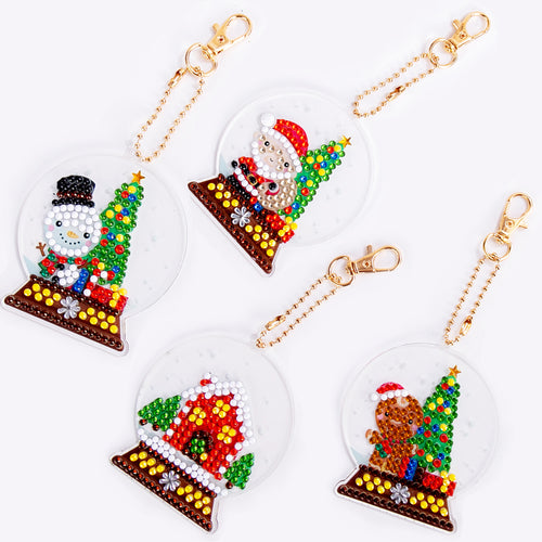 Diamond Painting - Kerst Sneeuwbol Sleutelhangers