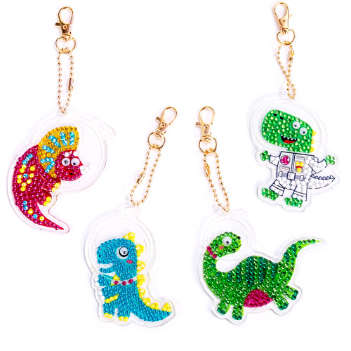 Diamond Painting - Gekleurde Dino Sleutelhangers