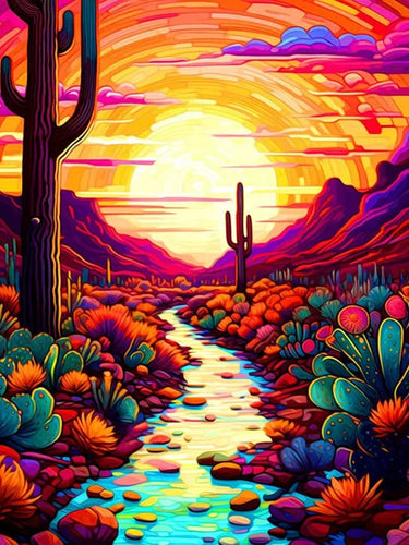 Diamond Painting - Zonsondergang met Cactus