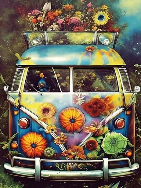 Diamond Painting - Hippiebusje met Bloemen