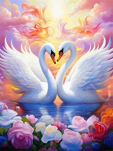 Diamond Painting - Zwanen met Rozen
