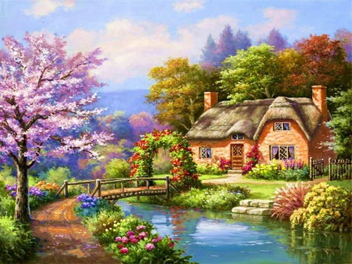 Diamond Painting - Huis met Kersenbloesem
