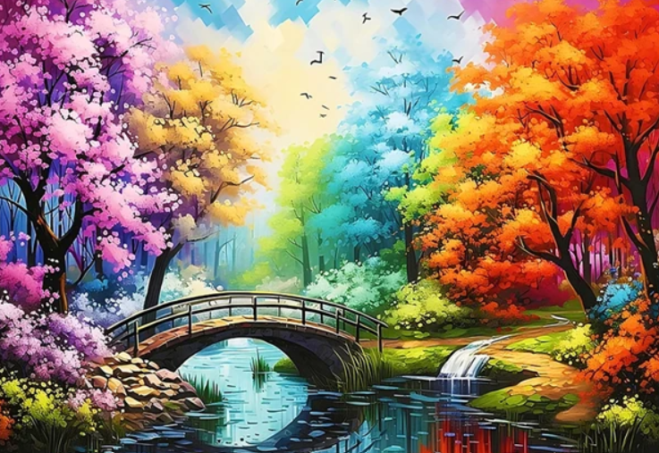 Brug met Gekleurden Bomen