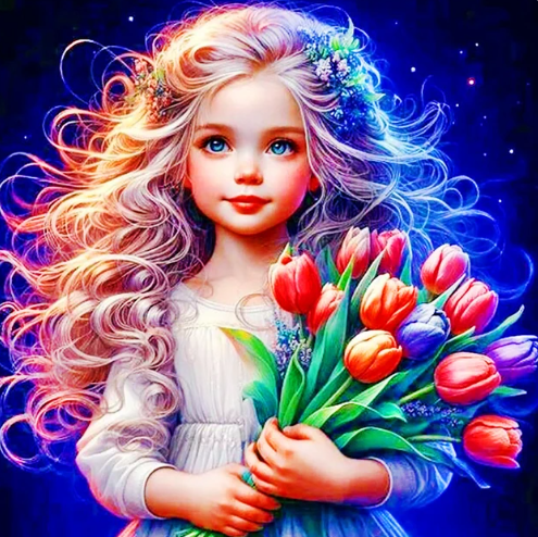 Diamond Painting - Meisje met Tulpenboeket