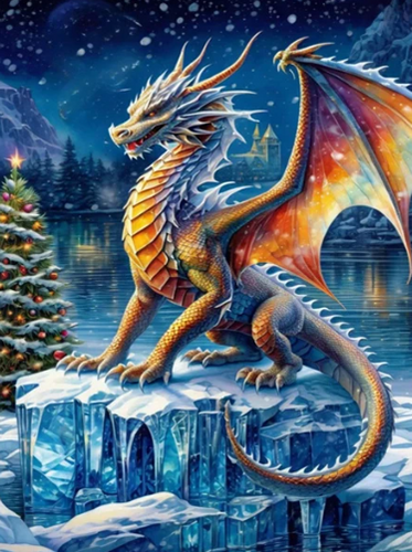 Diamond Painting - Draak met Kerst