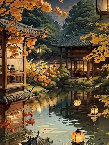 Diamond Painting - Lichtjes in de Japanse Tuin