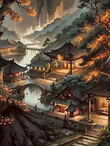 Diamond Painting - Japanse Tempel Landschap