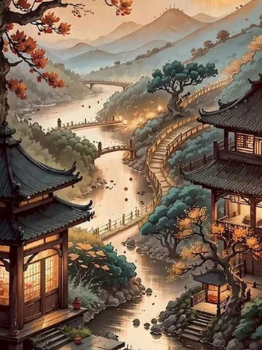 Diamond Painting - Weg door Japans Landschap