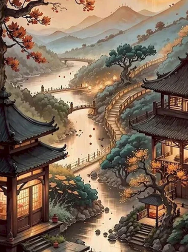 Diamond Painting - Weg door Japans Landschap