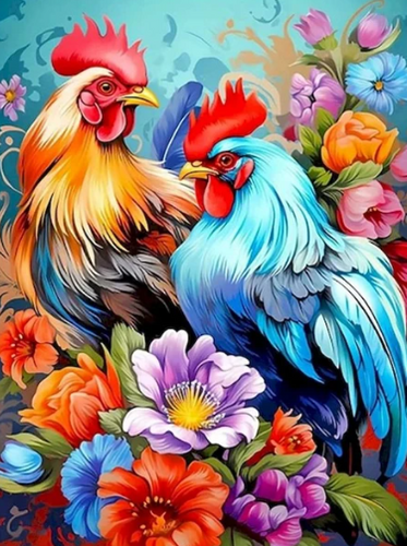 Diamond Painting - Kippen tussen de Bloemen