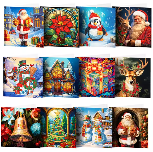 Diamond Painting - Kerstkaarten - 12 stuks