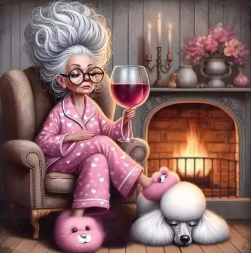 Diamond Painting - Oma met een Glas Wijn