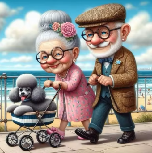 Diamond Painting - Opa en Oma langs het Strand