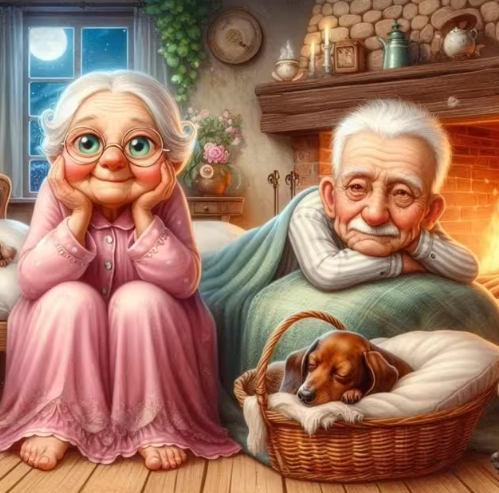 Diamond Painting - Opa en Oma bij de Openhaard