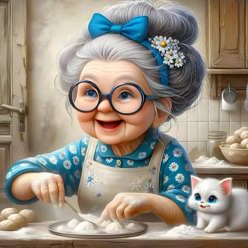 Diamond Painting - Oma aan het Bakken