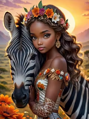 Diamond Painting - Meisje en Zebra
