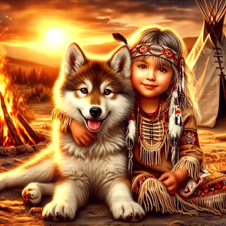 Diamond Painting - Indianen Meisje met Hond