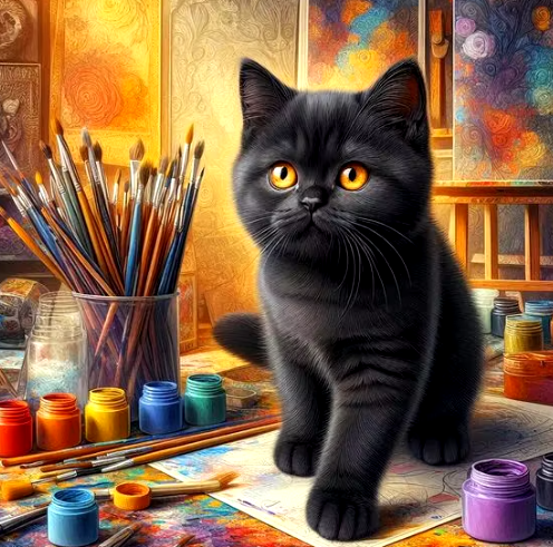 Diamond Painting - Zwarte Kat op het Bureau