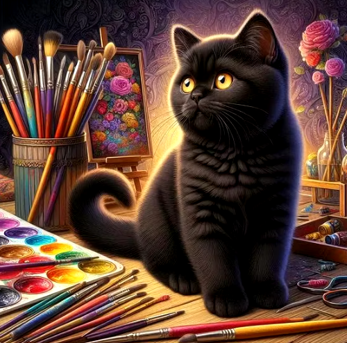 Diamond Painting - Zwarte Kat tussen de Verf