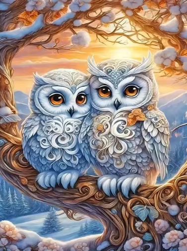 Diamond Painting - Witte Barok Uilen