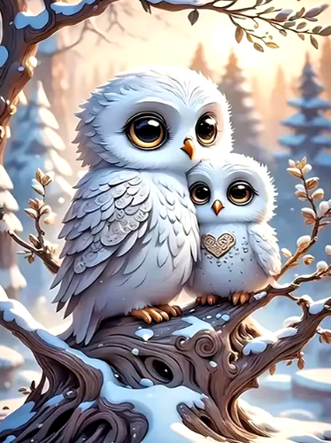 Diamond Painting - Witte Uil met Baby