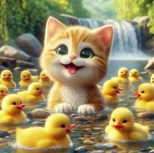 Diamond Painting - Kitten met Eendjes