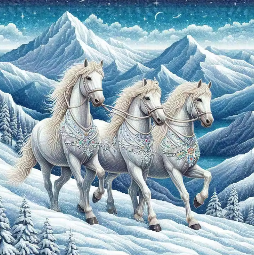 Witte Paarden in de Sneeuw