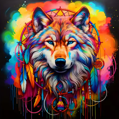 Diamond Painting - Wolf met Gekleurde Dromenvanger
