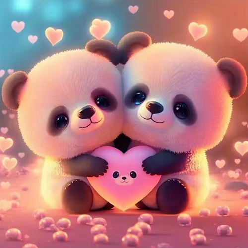 Diamond Painting - Panda's met Hart