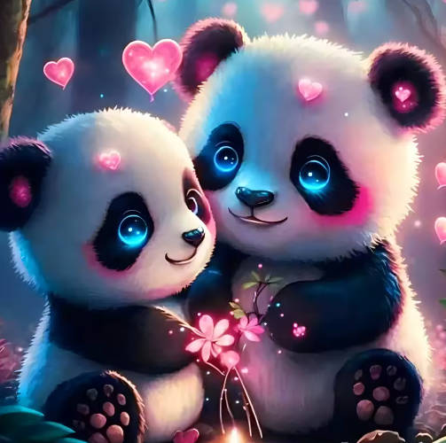 Diamond Painting - Panda's met Hartjes