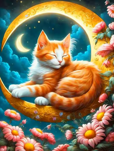 Diamond Painting - Oranje Kat op de Maan