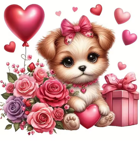Diamond Painting - Puppy met Cadeaus