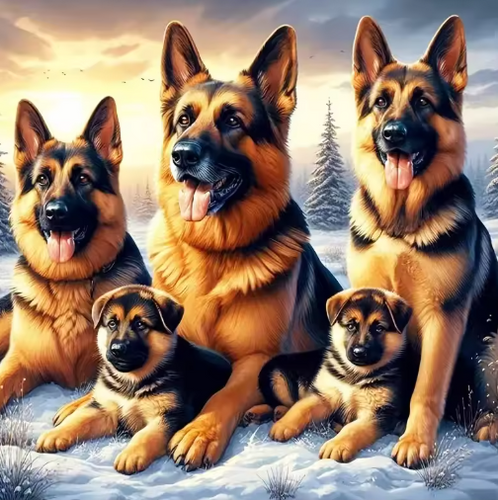 Diamond Painting - Herdershonden in de Sneeuw