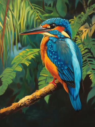 Diamond Painting - Ijsvogel tussen de Bladeren
