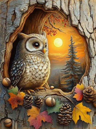 Diamond Painting - Uil in de Boom