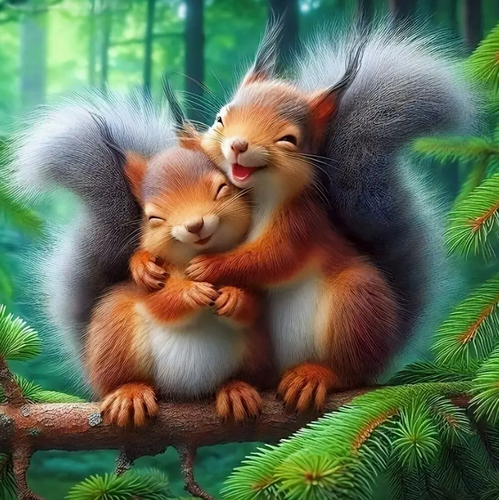 Diamond Painting - Knuffelende Eekhoorns