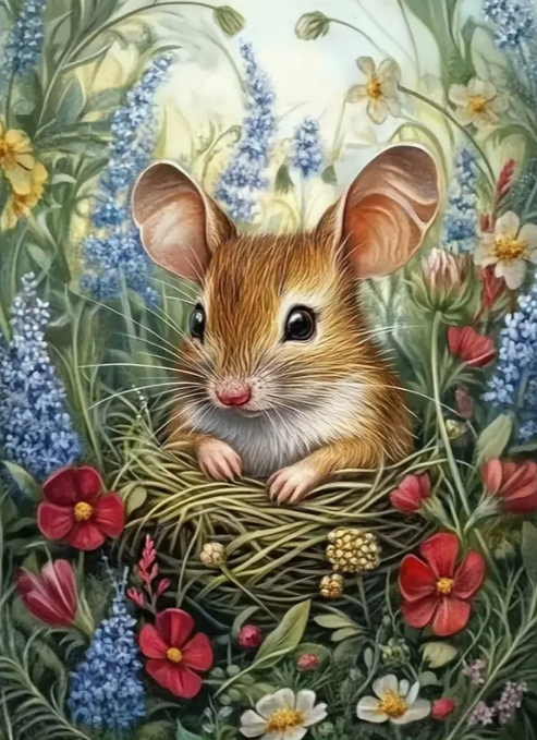 Diamond Painting - Muis tussen de Bloemen