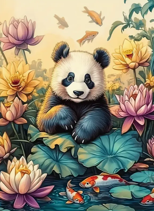 Diamond Painting - Panda met Koi Karpers