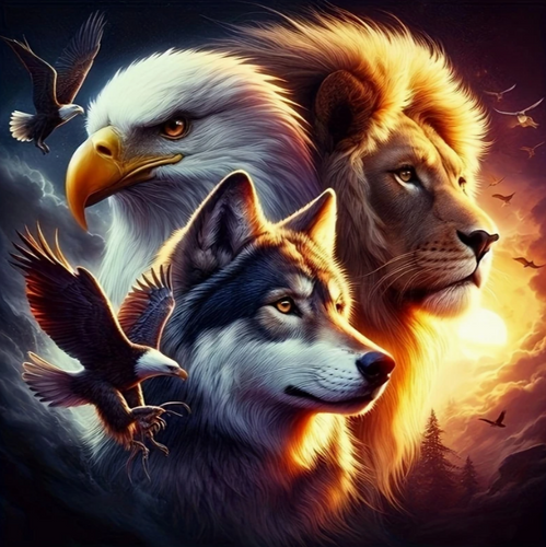 Diamond Painting - Adelaars, Wolf en Leeuw