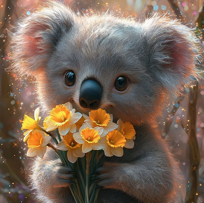 Diamond Painting - Koala met Narcissen